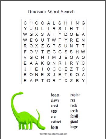 dinosaur word search printables