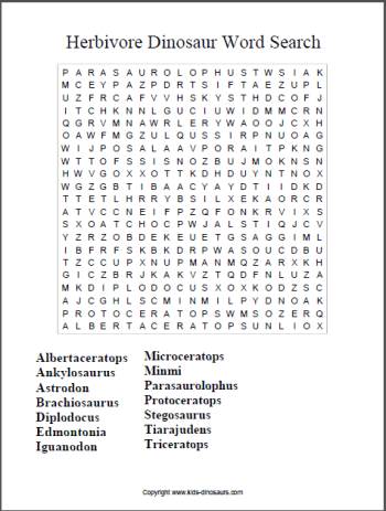 dinosaur word search printables