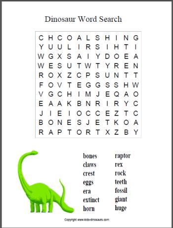 Dinosaur word search for younger children