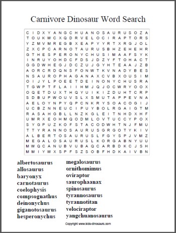 Carnivore Dinosaur Word Search