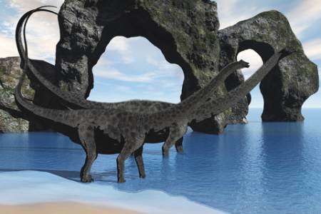 Dinosaurs - Diplodocus wading in lake